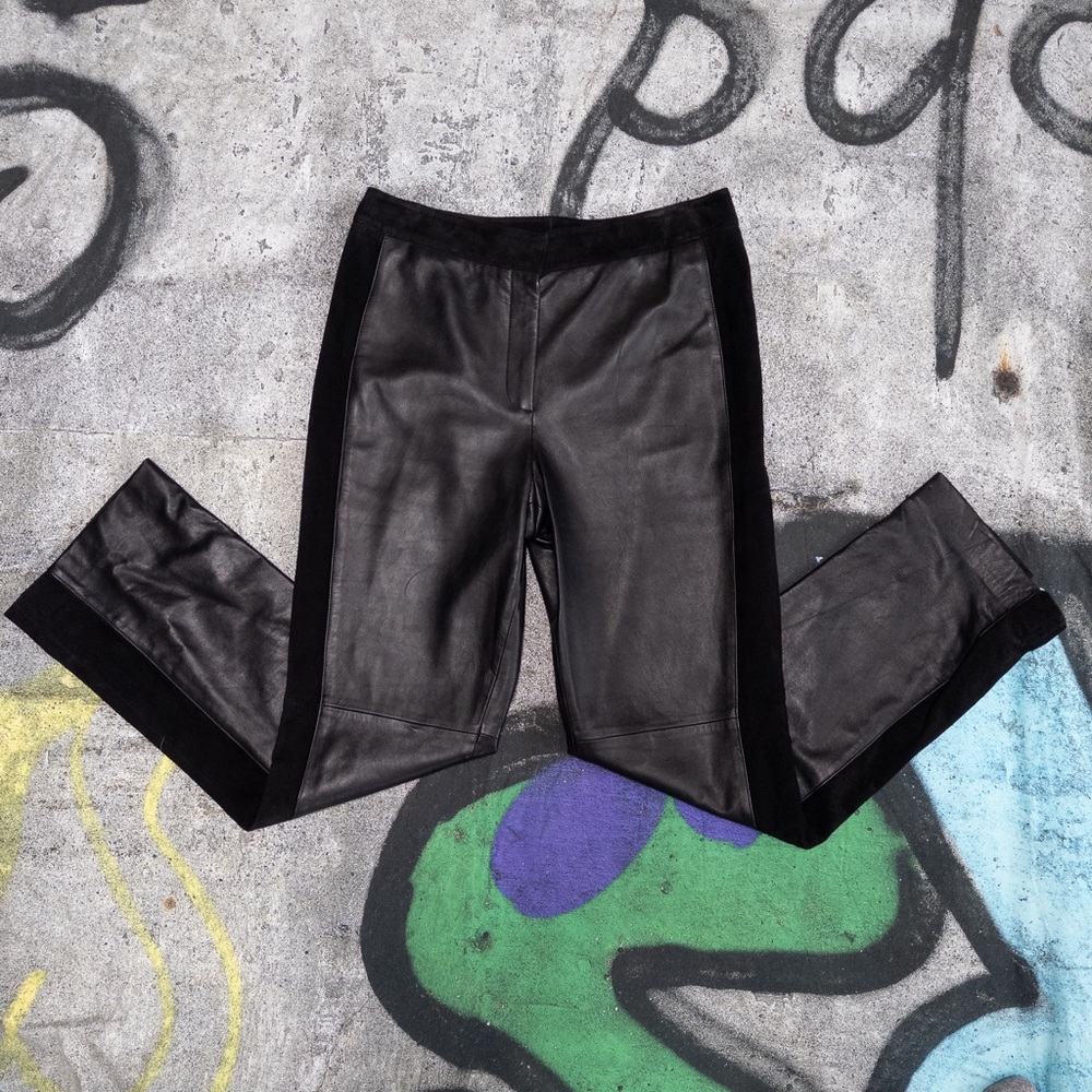 Leather &‎ Suede Panel Noir Black Straight Leg Pants